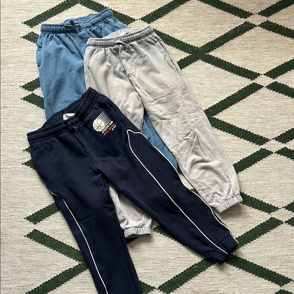 H&M/Zara Kids 3-Pack Joggers — Navy, Light Blue & Light Gray